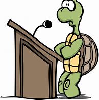 Picture of turtle at a podium as a guideline about speaking too slowly 
